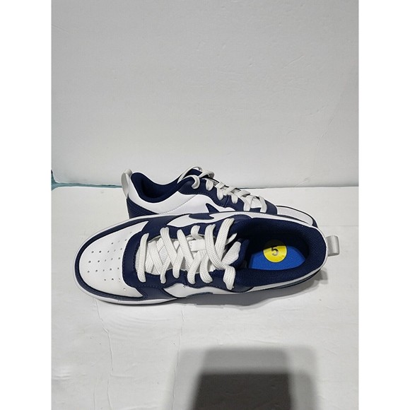New Nike Court Borough Low 2 (GS) White/Navy Sz 5Y Wmns 6.5 BQ5448 107